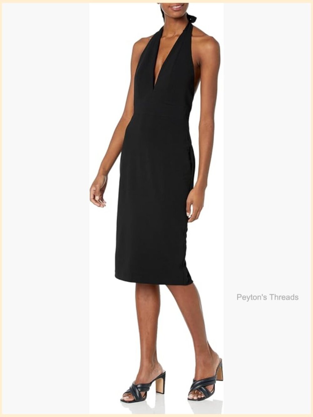 Deep Plunge Halter Bodycon Midi Dress - Elegant Party Wear